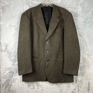 Ron Chereskin Black Tan Houndstooth Blazer Sz 44L Silk Wool Single Breasted